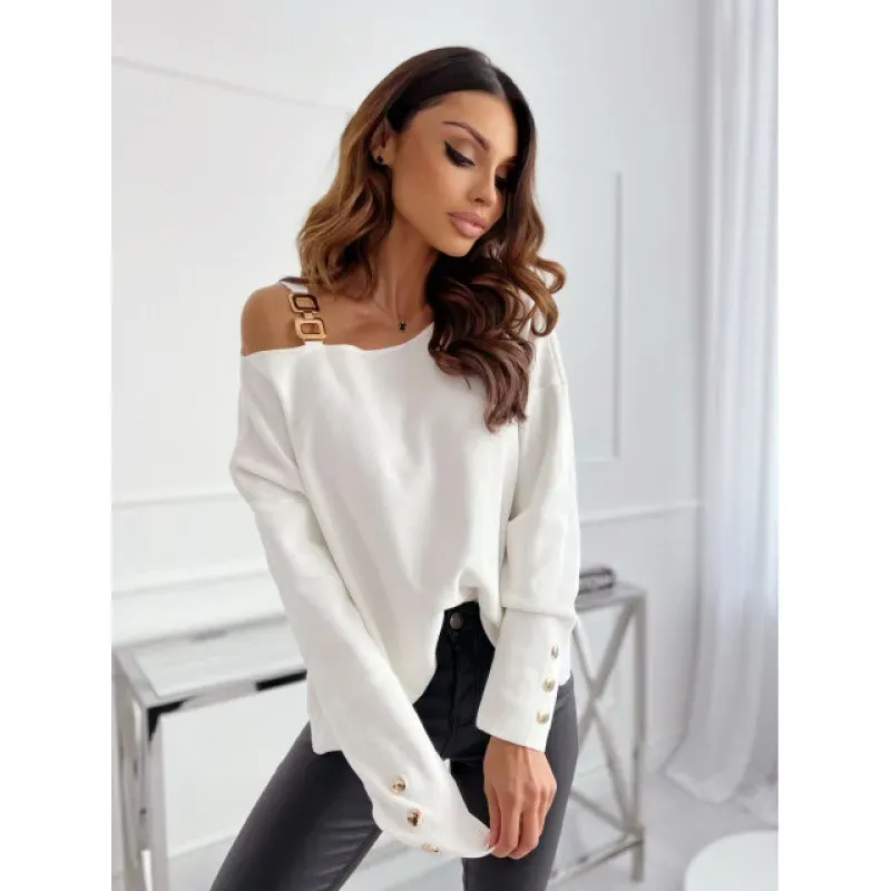 Breakthrough Off-Shoulder Buckle Detail Long Sleeve Blouse