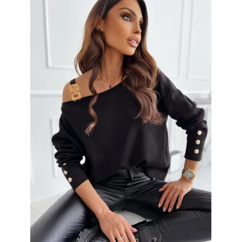 Breakthrough Off-Shoulder Buckle Detail Long Sleeve Blouse