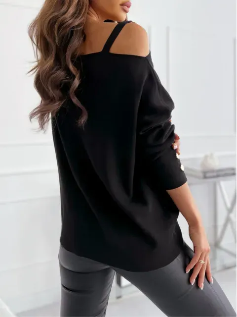 Breakthrough Off-Shoulder Buckle Detail Long Sleeve Blouse