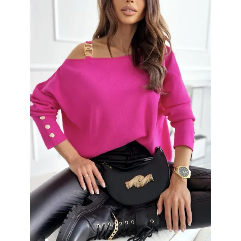 Breakthrough Off-Shoulder Buckle Detail Long Sleeve Blouse