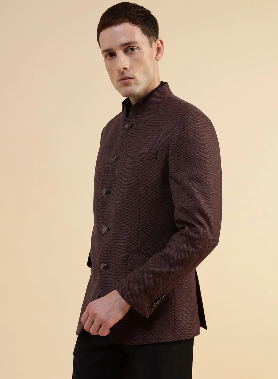 Brown Premium Poly wool Structured Bandhgala Jacket