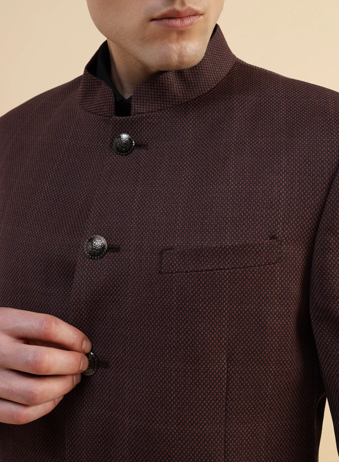 Brown Premium Poly wool Structured Bandhgala Jacket