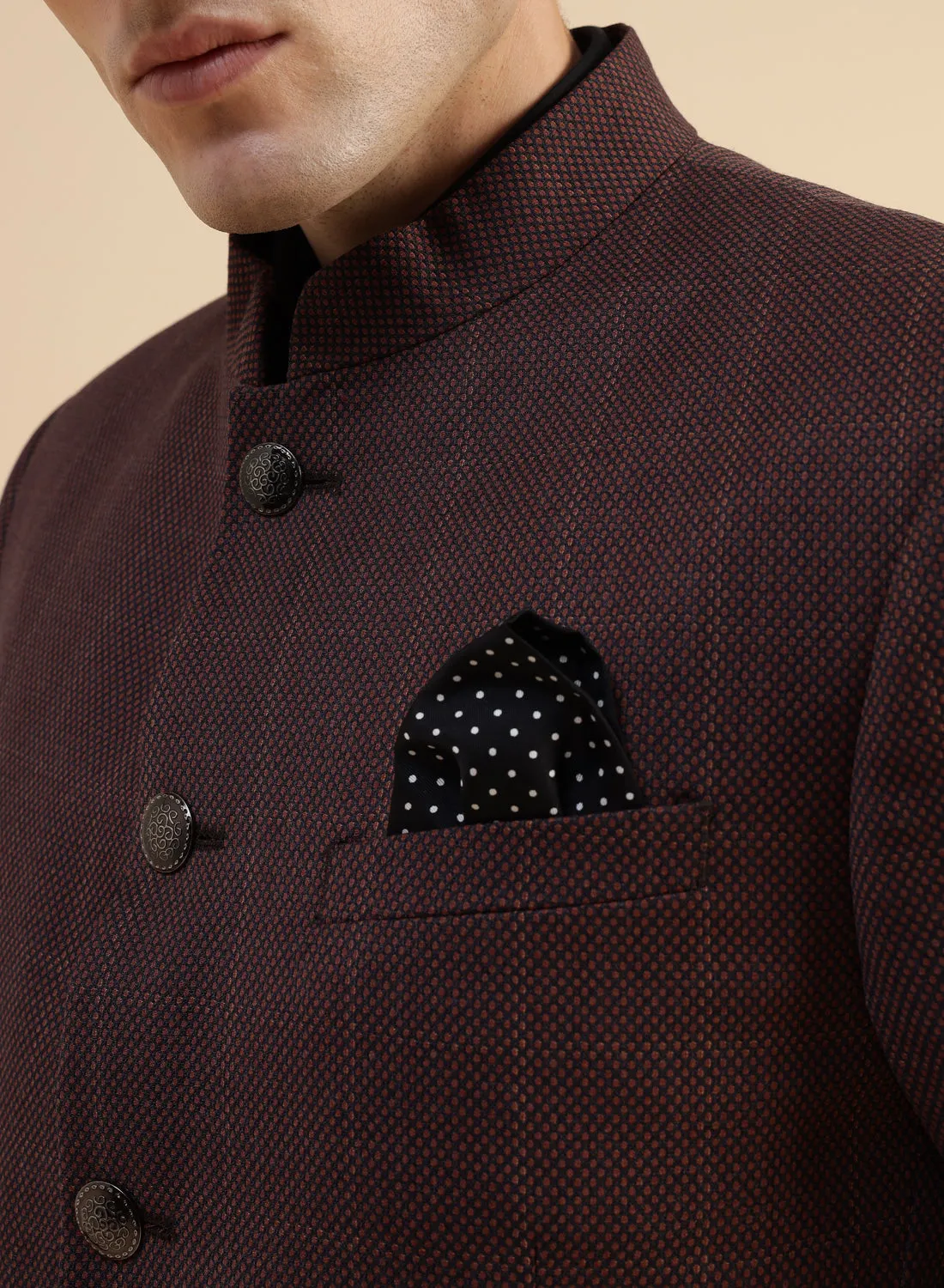 Brown Premium Poly wool Structured Bandhgala Jacket