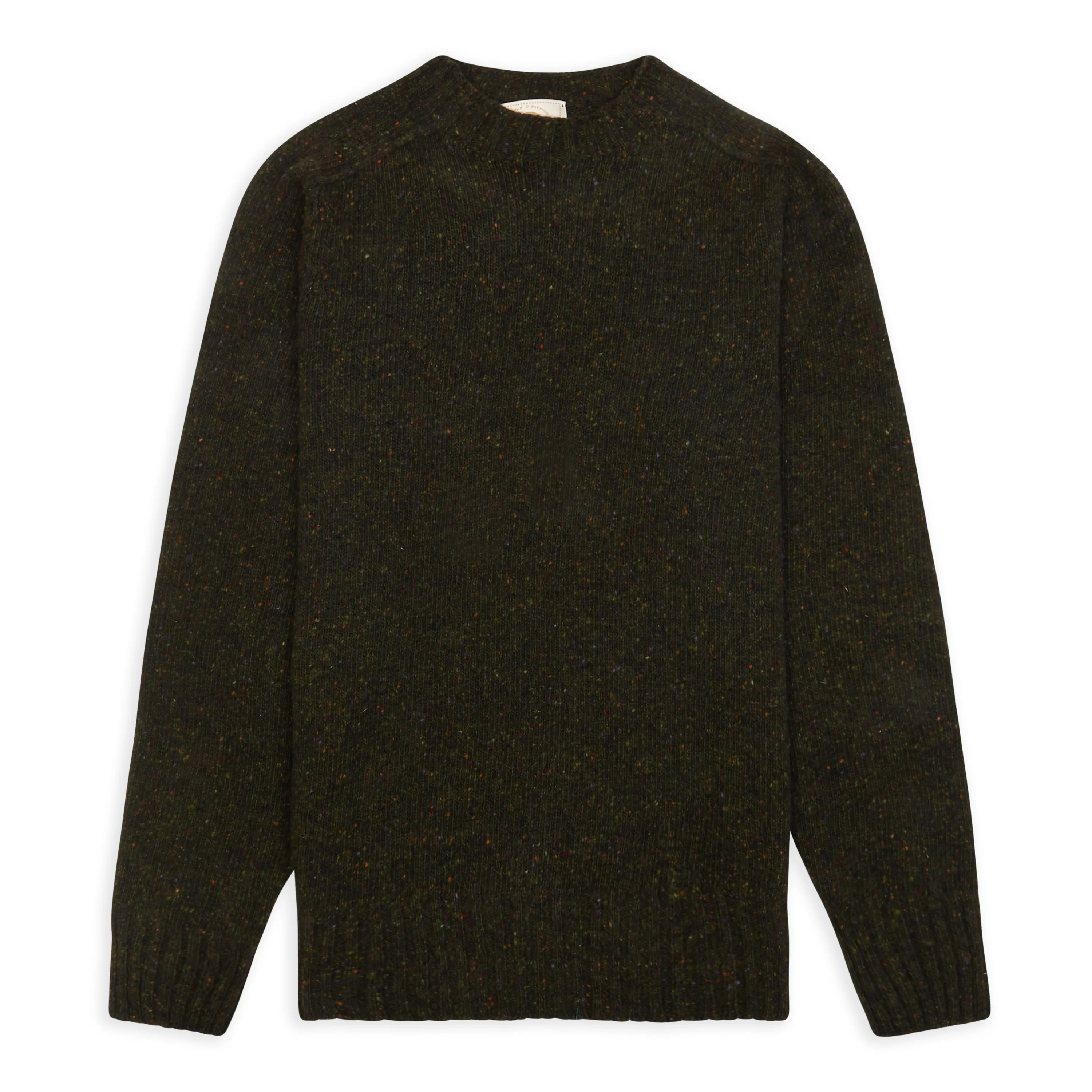 Burrows & Hare Merino Donegal Crew Neck Jumper - Dark Green