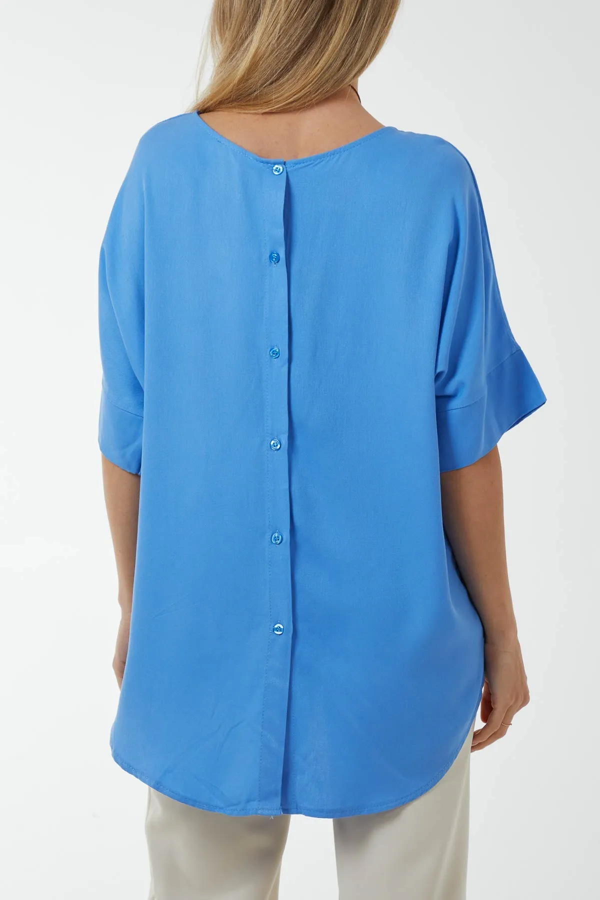 Button Back Asymmetric Necklace Top