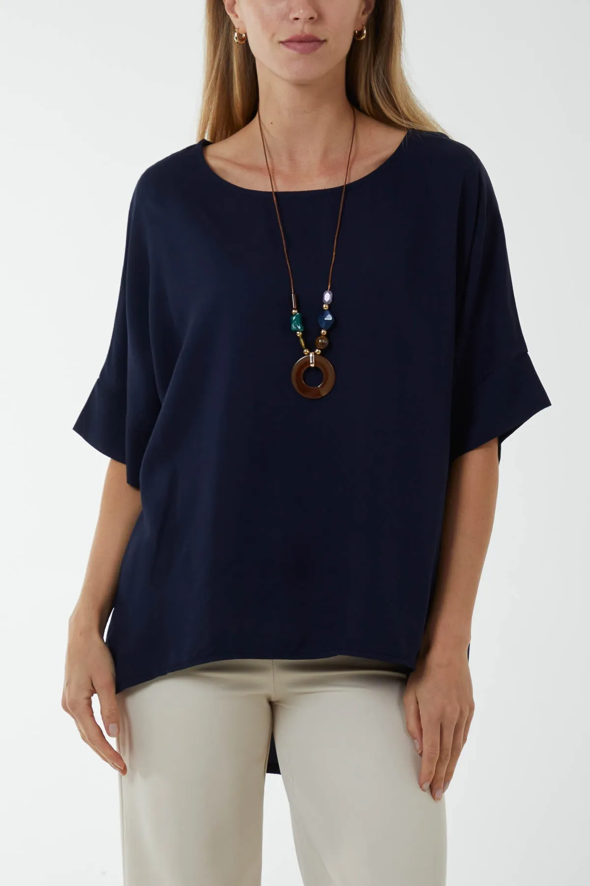 Button Back Asymmetric Necklace Top