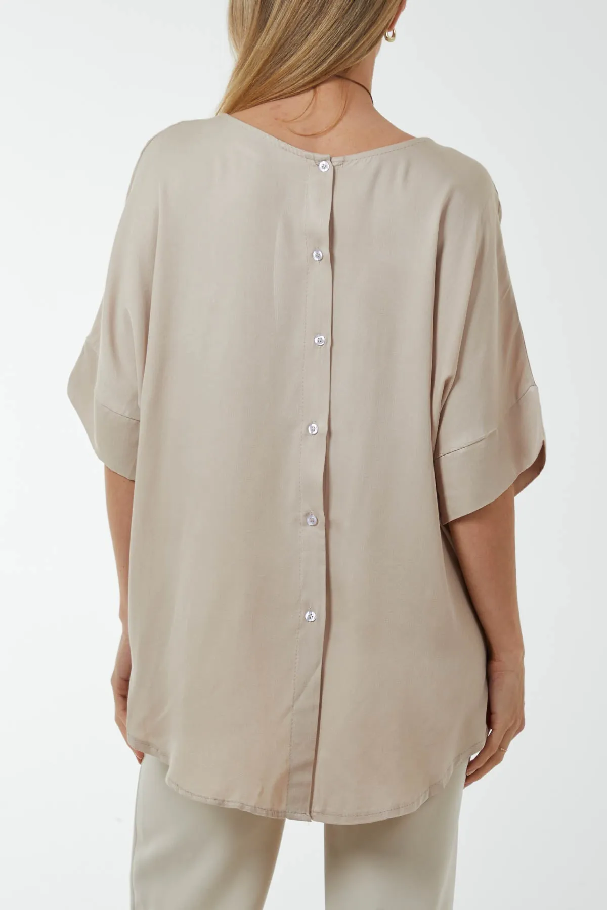 Button Back Asymmetric Necklace Top