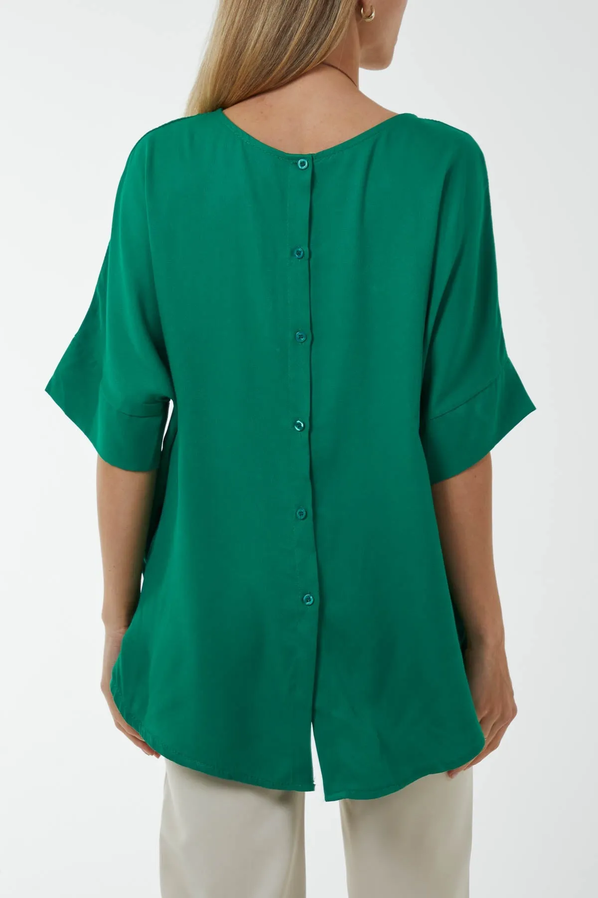 Button Back Asymmetric Necklace Top