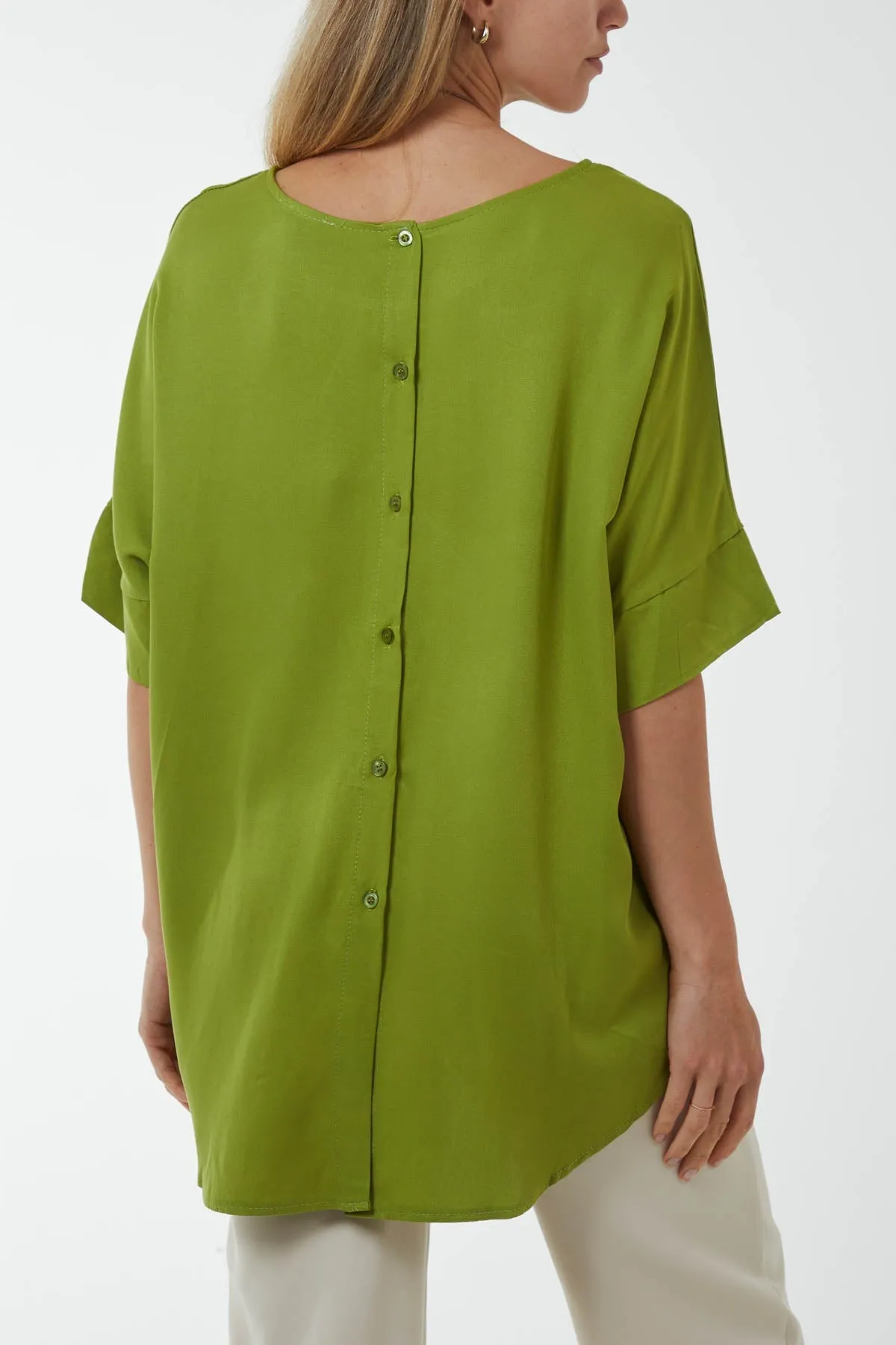Button Back Asymmetric Necklace Top