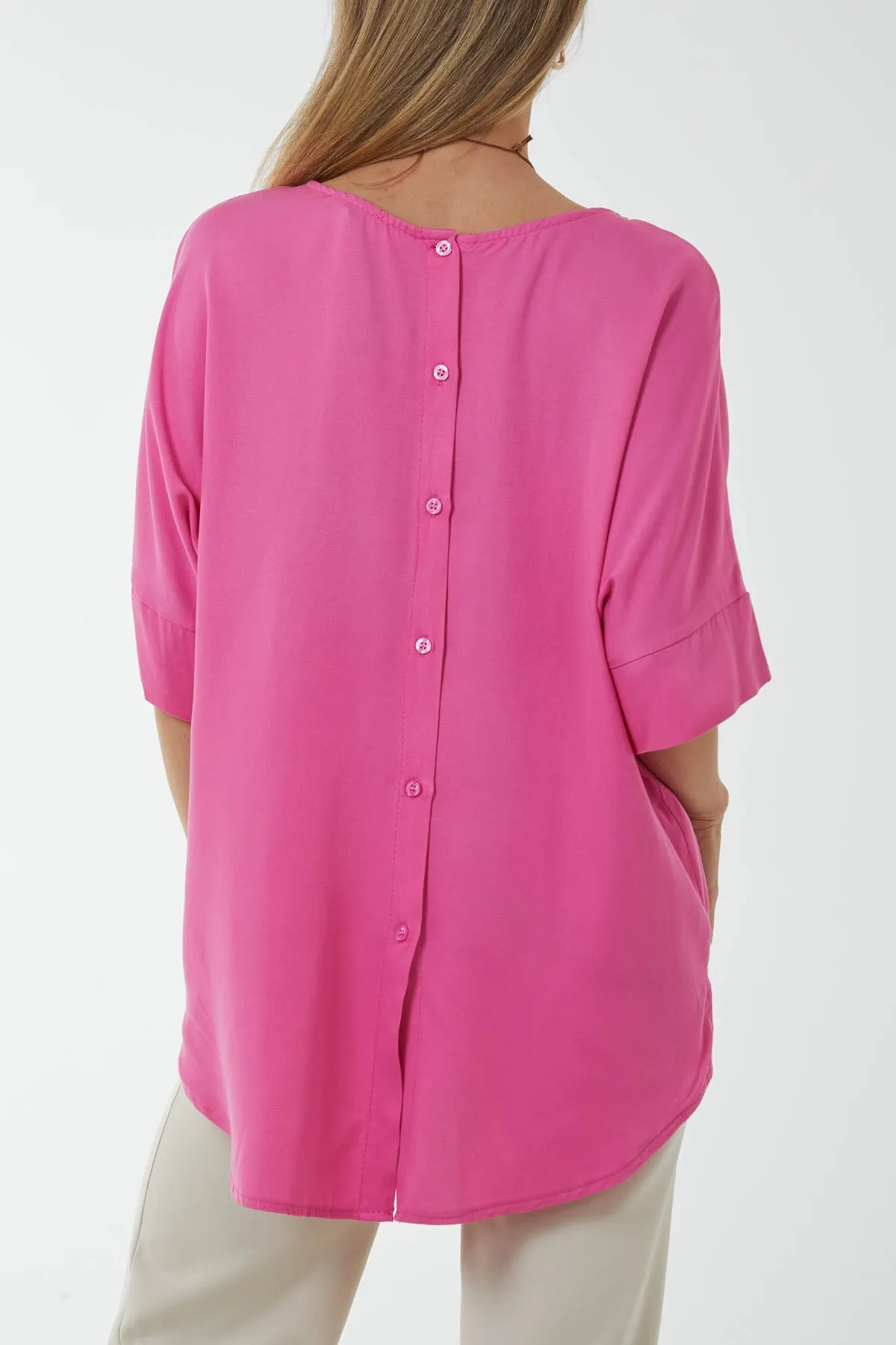 Button Back Asymmetric Necklace Top