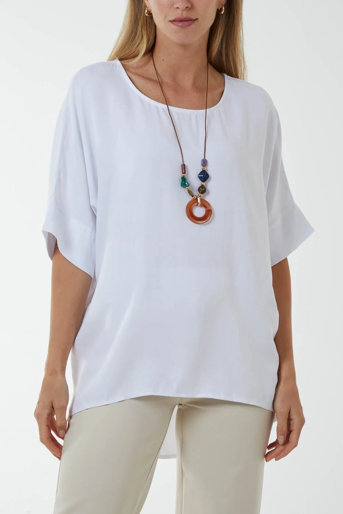 Button Back Asymmetric Necklace Top