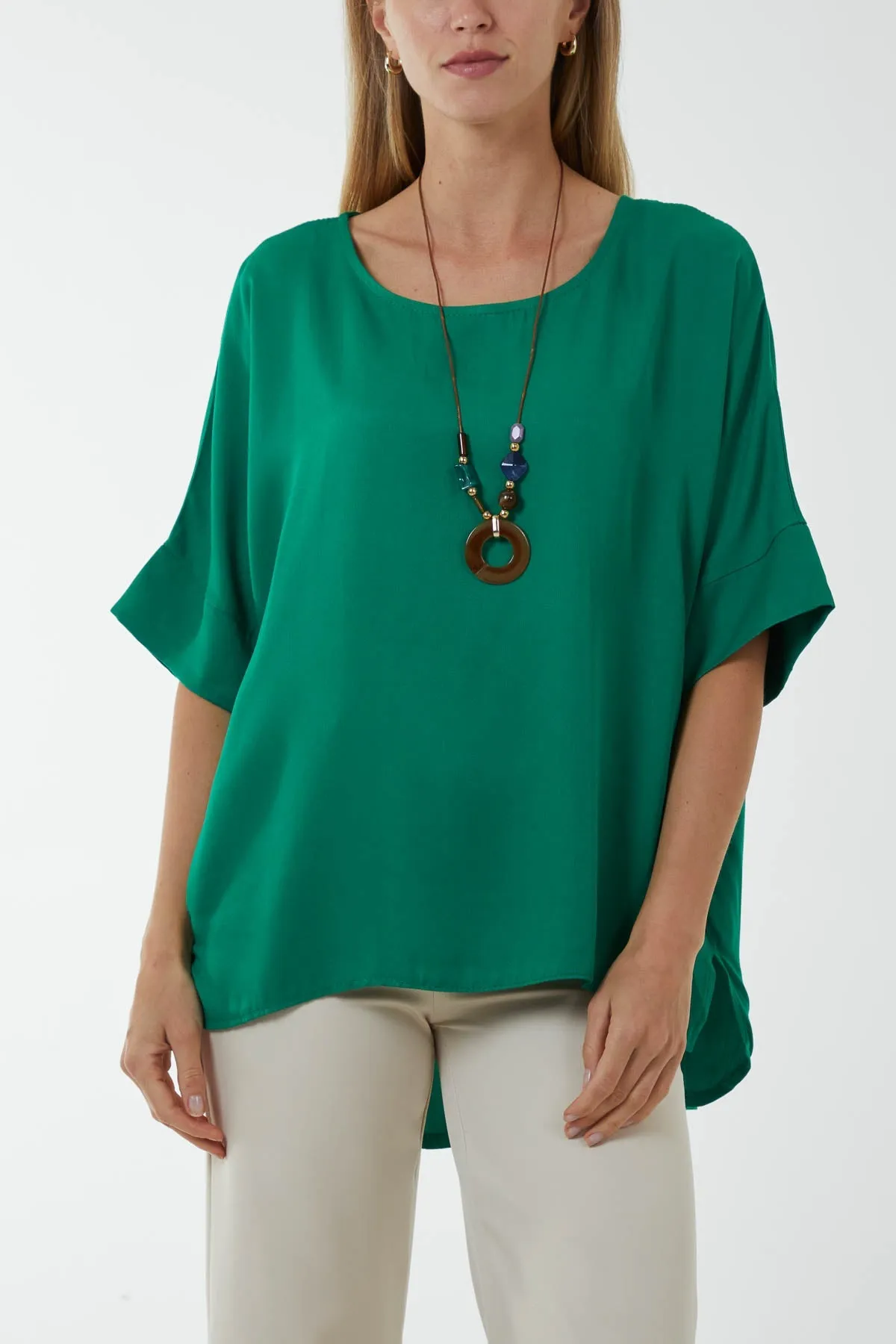 Button Back Asymmetric Necklace Top