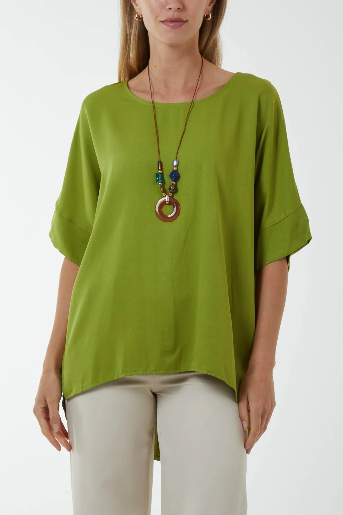 Button Back Asymmetric Necklace Top