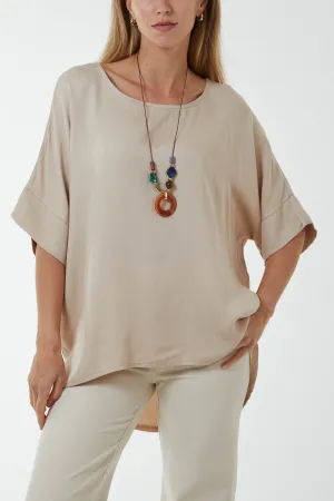 Button Back Asymmetric Necklace Top