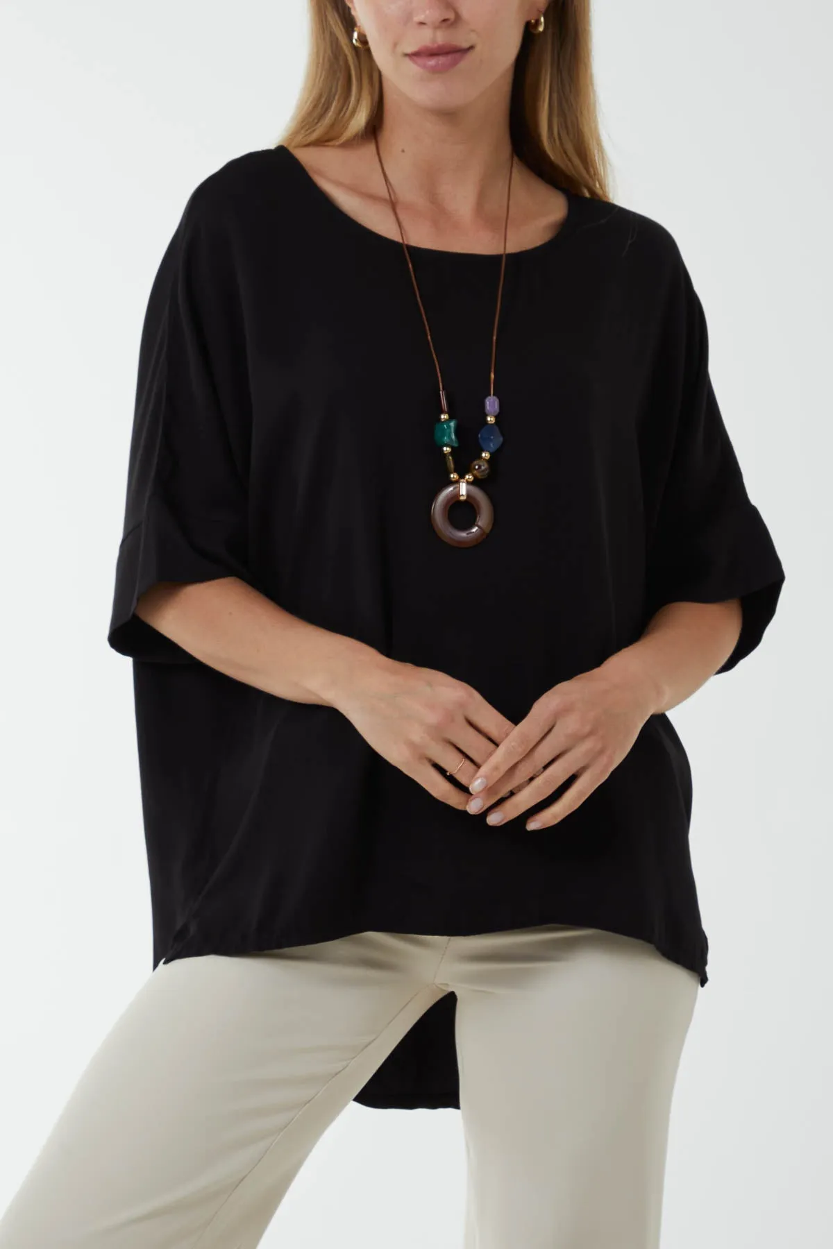 Button Back Asymmetric Necklace Top