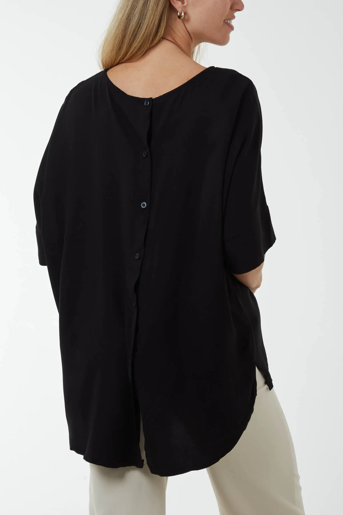 Button Back Asymmetric Necklace Top