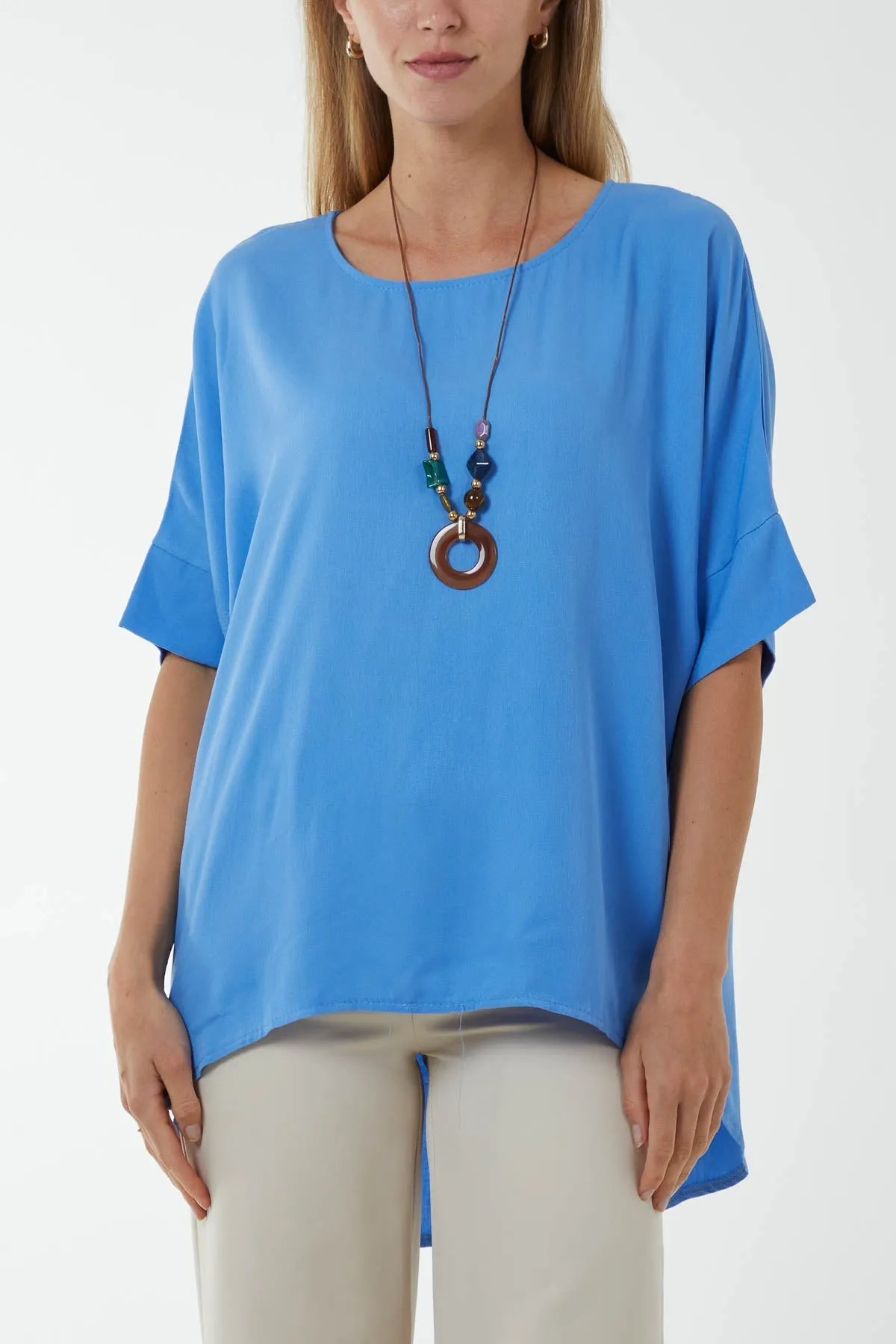 Button Back Asymmetric Necklace Top