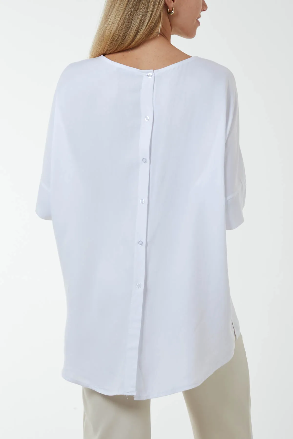 Button Back Asymmetric Necklace Top