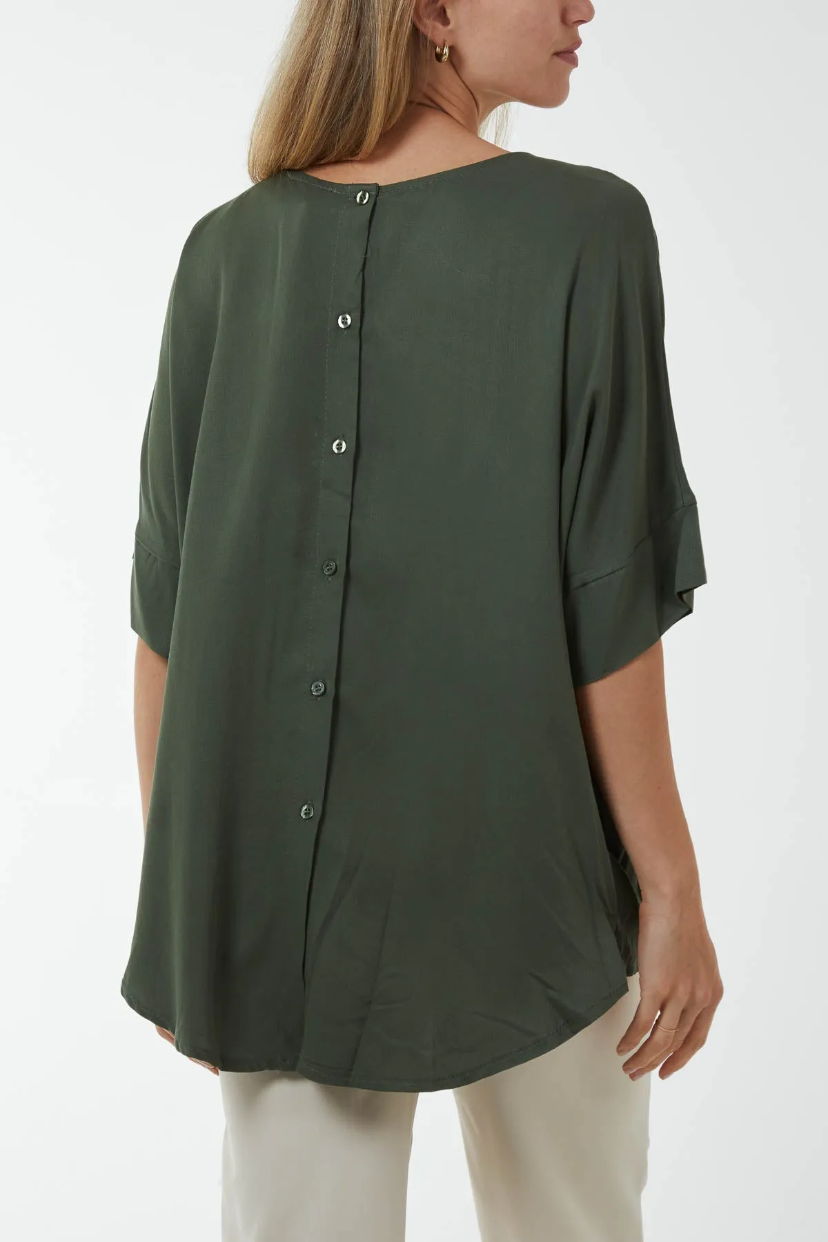 Button Back Asymmetric Necklace Top
