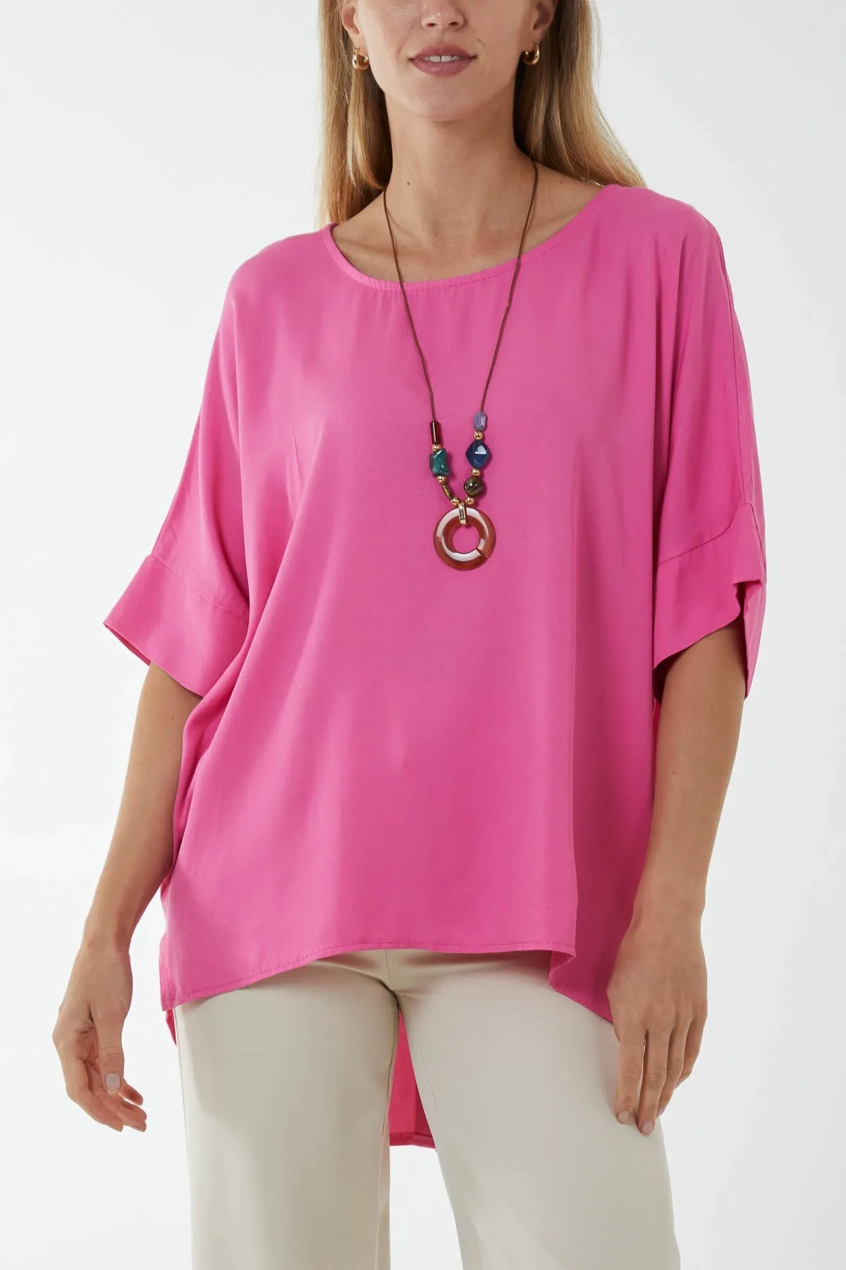 Button Back Asymmetric Necklace Top