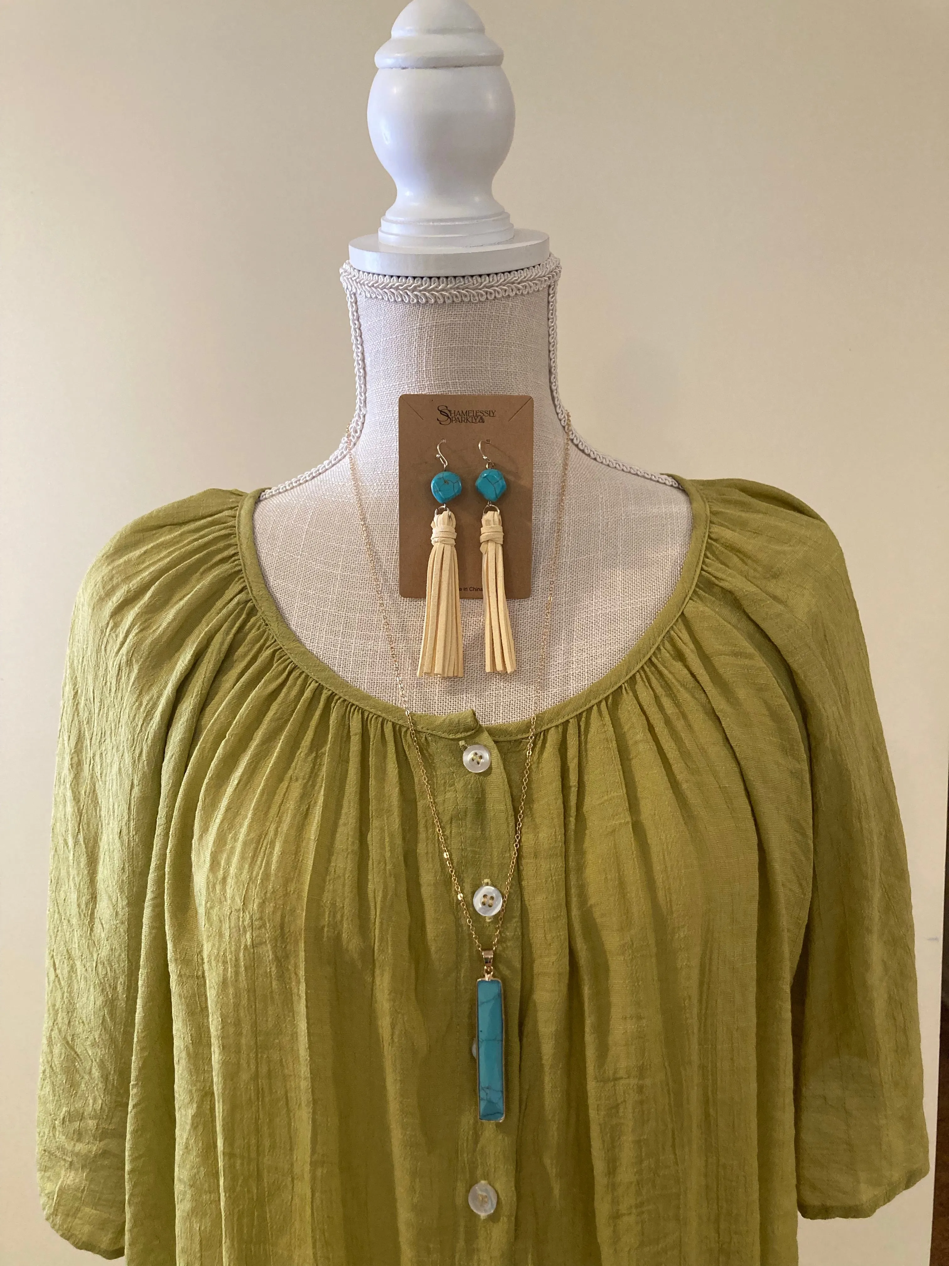 Button Gathered Summer Blouse