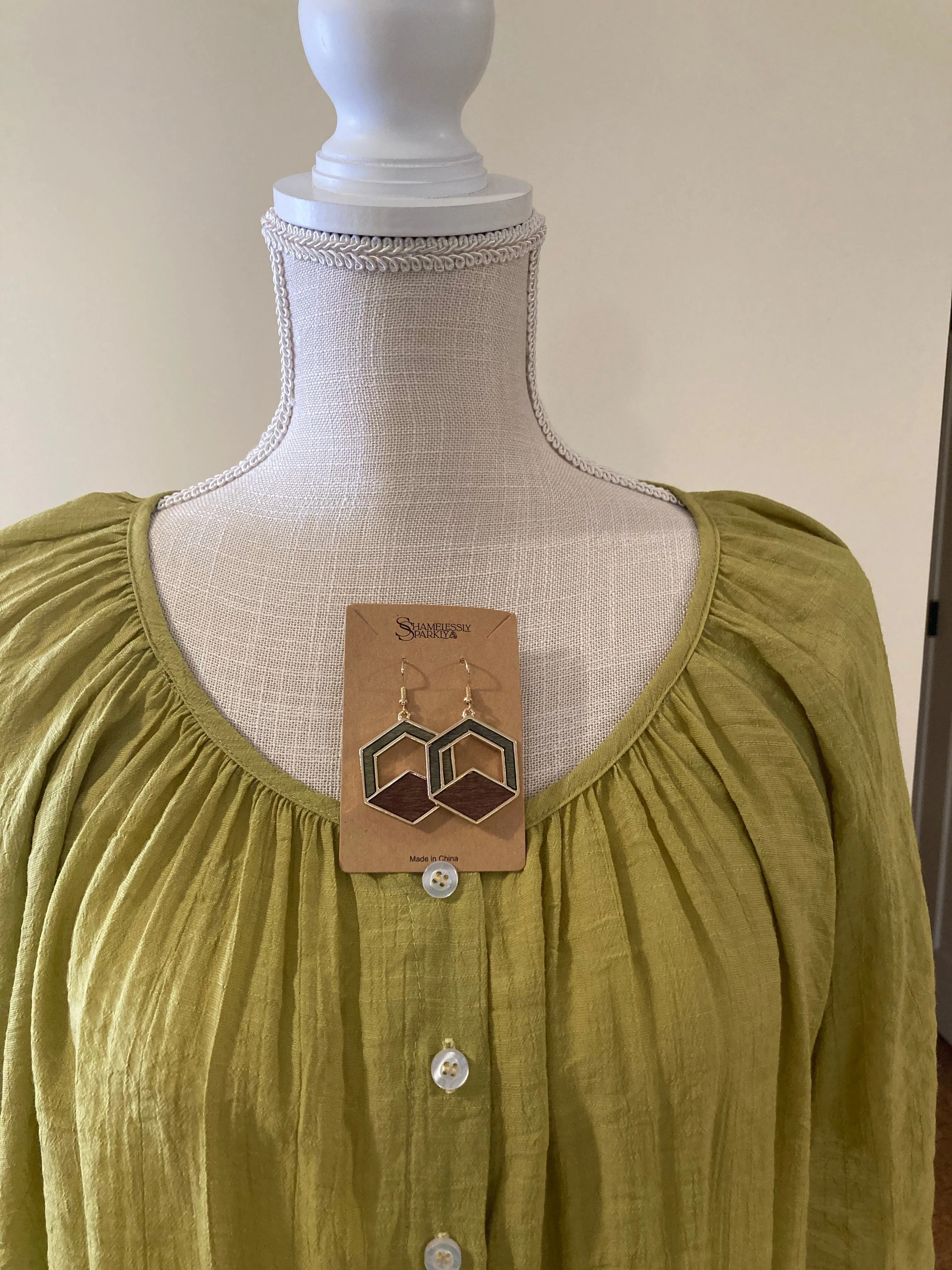 Button Gathered Summer Blouse