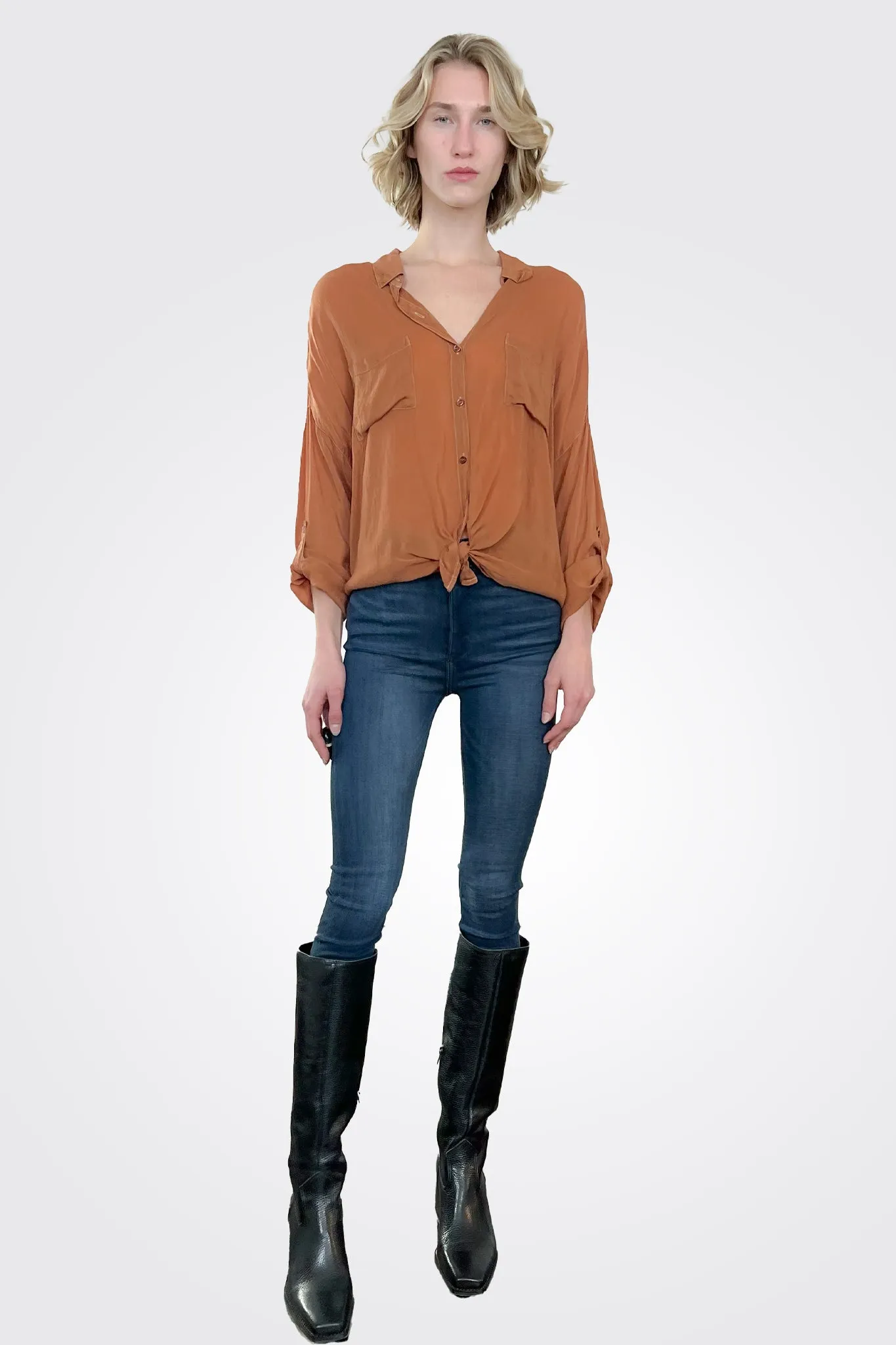 Cargo Pocket Tie Front Top - Copper
