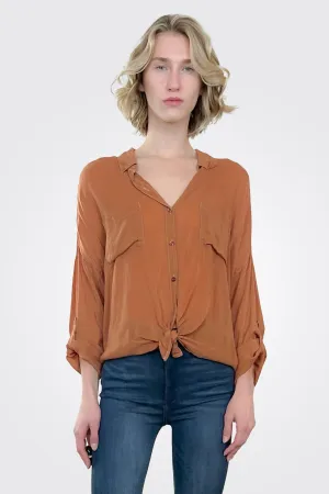 Cargo Pocket Tie Front Top - Copper