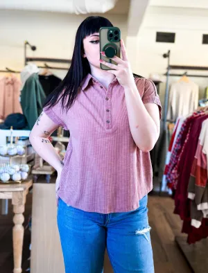 Casual Button Down Tee - Mauve