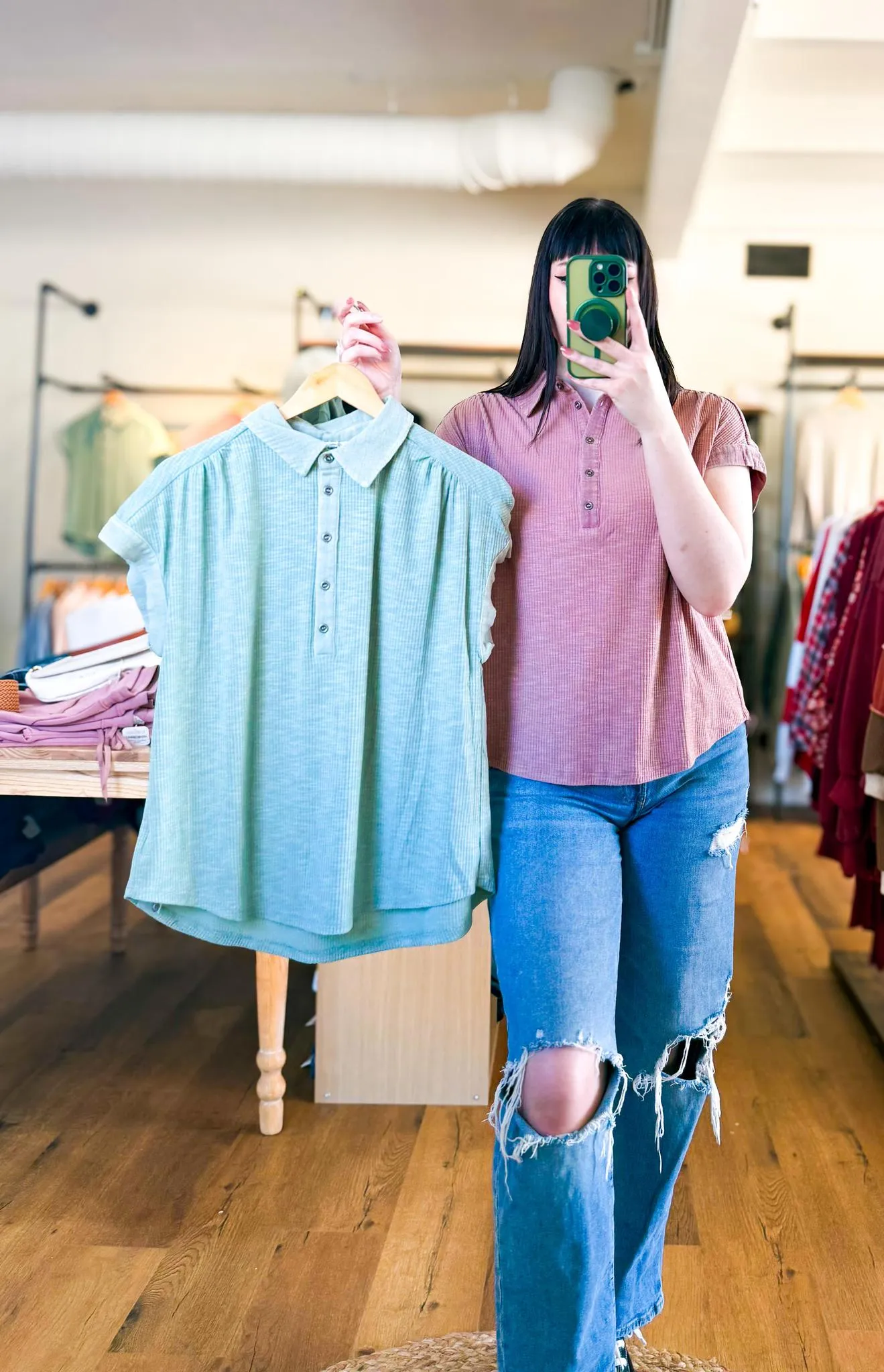 Casual Button Down Tee - Mauve