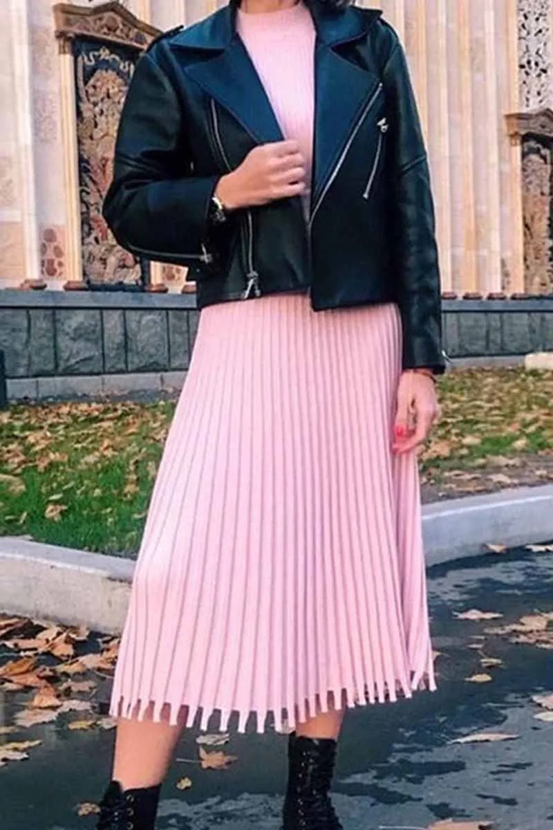 Chicindress Solid Color Loose Pleated Knitted Midi Dresses