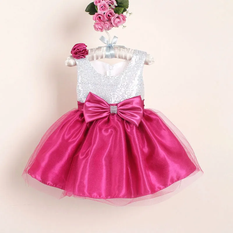 Christmas Flower Girl Dresses Red Sequin Big Bow Baby Party Dress for wedding vestidos infantis 0-4 years