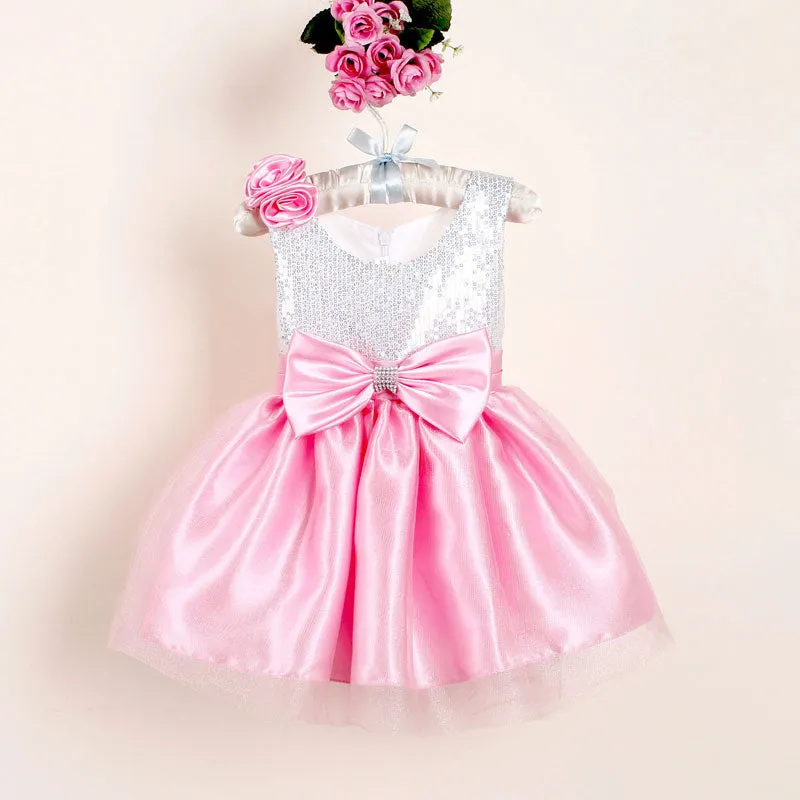 Christmas Flower Girl Dresses Red Sequin Big Bow Baby Party Dress for wedding vestidos infantis 0-4 years