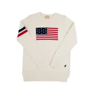 Cissy Intarsia Sweater (Women's) - Palmetto Pearl with American Flag Intarsia