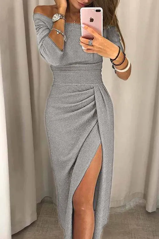 CityHottie Wrap Hip Slit Collar Maxi Dresses(5 Colors)
