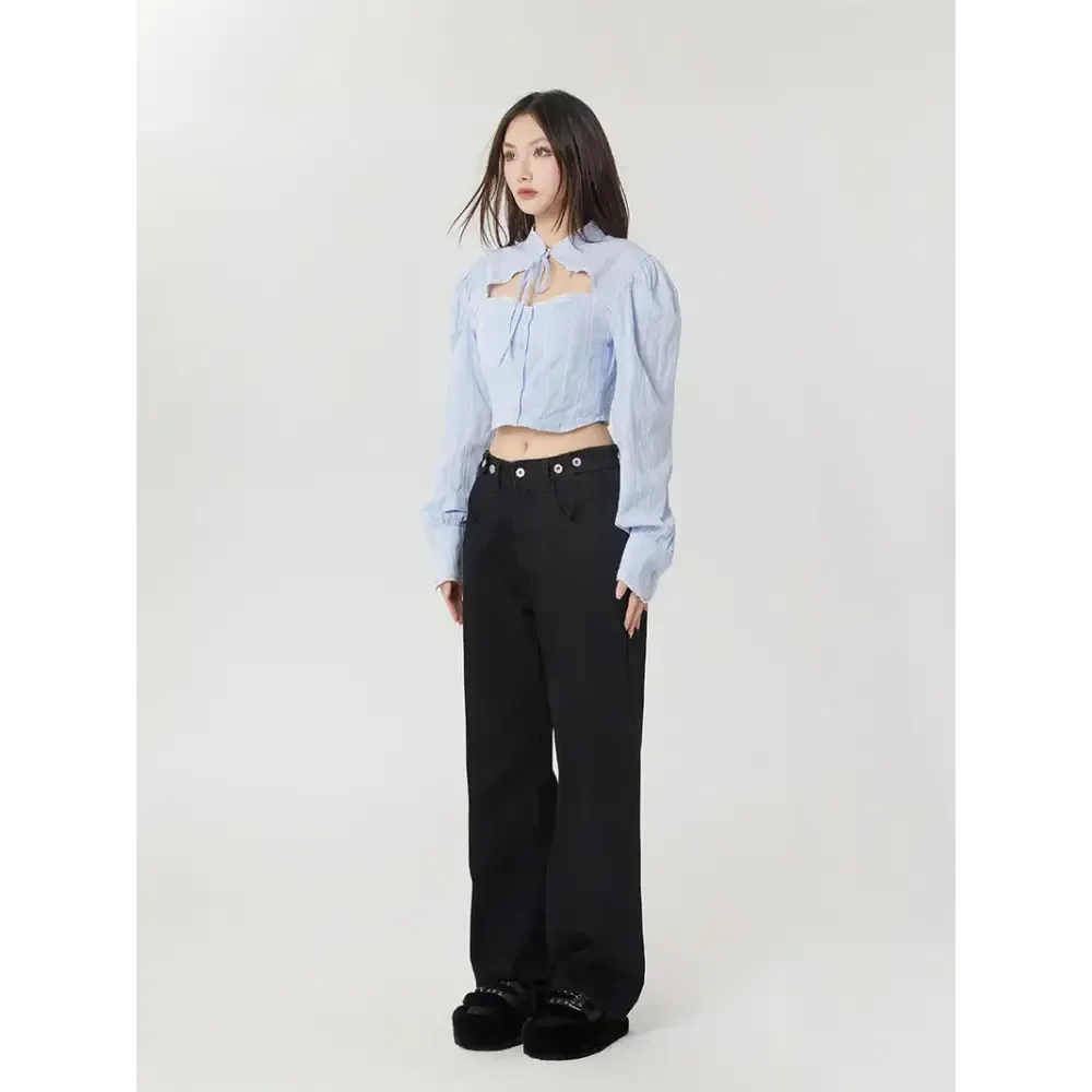 Classiccore Cut Out Crop Shirt with Lace Accents for Y2K Style