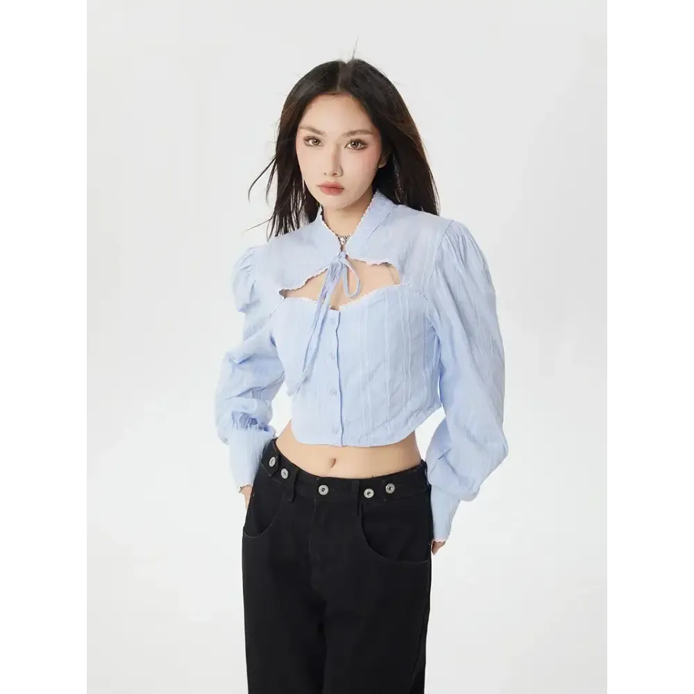 Classiccore Cut Out Crop Shirt with Lace Accents for Y2K Style