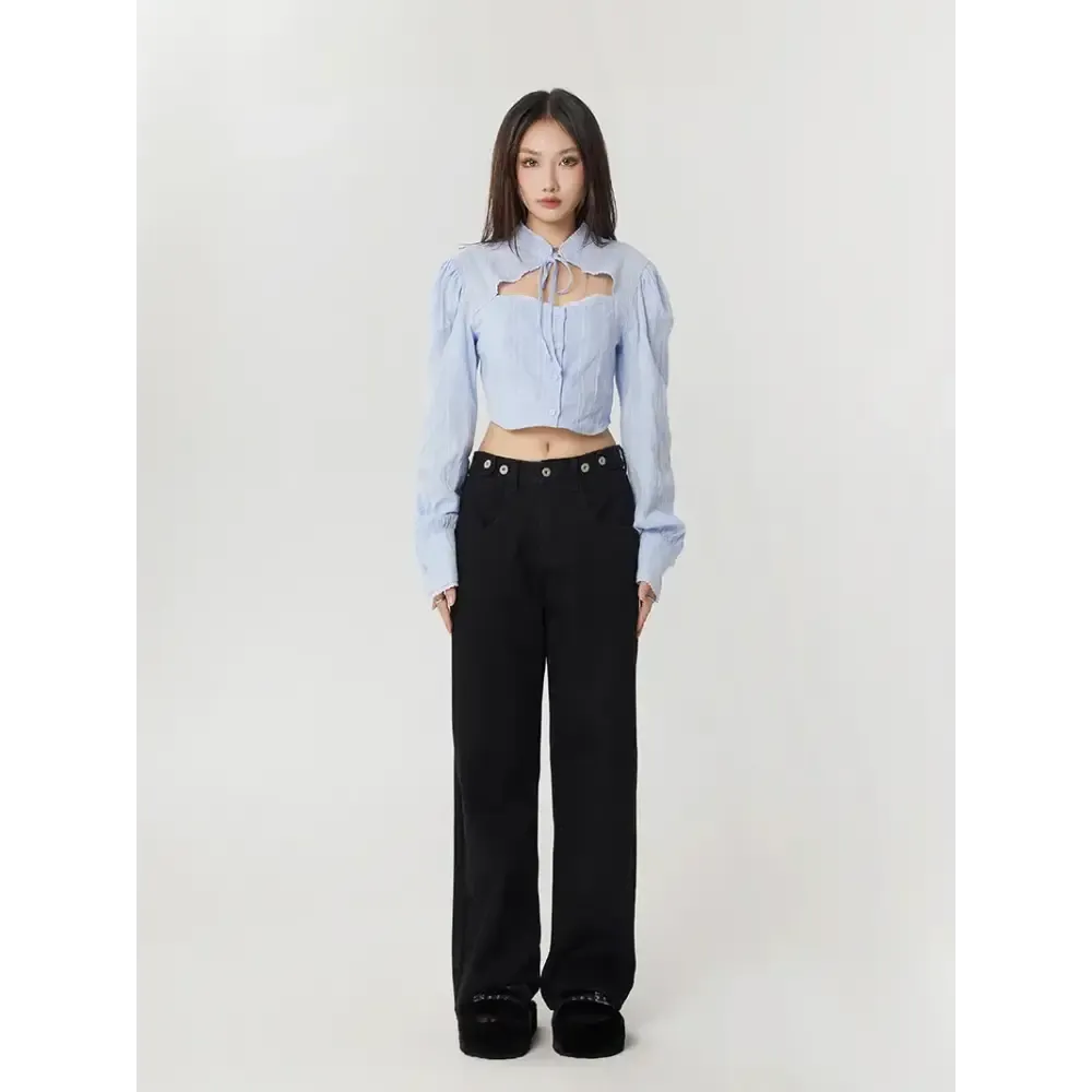 Classiccore Cut Out Crop Shirt with Lace Accents for Y2K Style