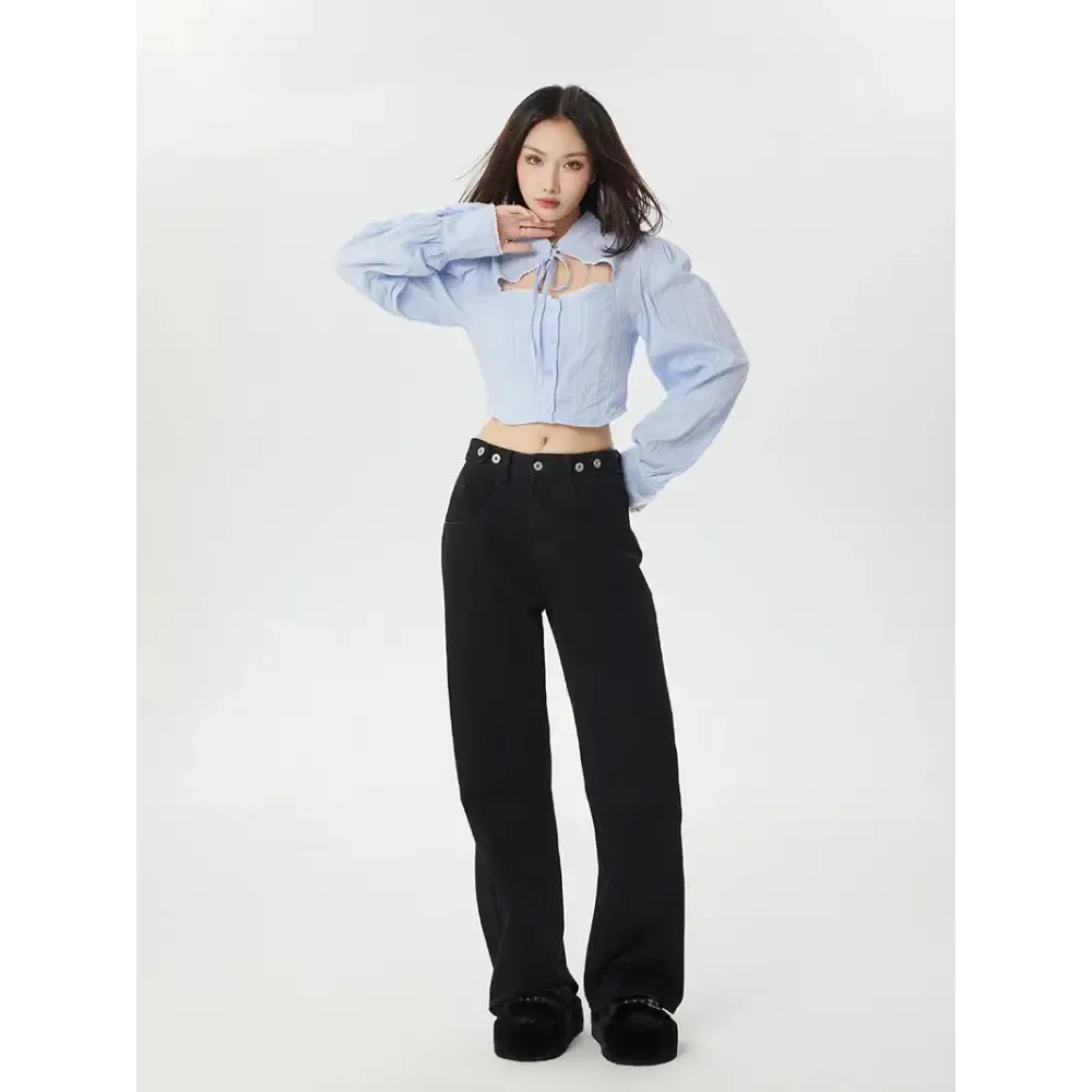 Classiccore Cut Out Crop Shirt with Lace Accents for Y2K Style