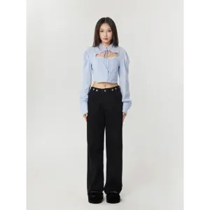 Classiccore Cut Out Crop Shirt with Lace Accents for Y2K Style