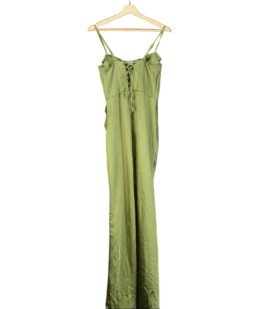 Club L Green Starlight Cowl Neck Satin Wrap Maxi Dress UK 10