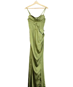 Club L Green Starlight Cowl Neck Satin Wrap Maxi Dress UK 10