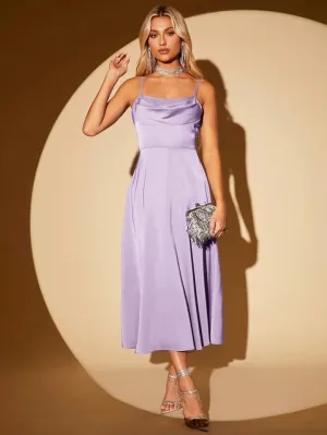 CM-DS219838 Women Elegant Seoul Style Draped Collar Zip Back Cami Dress - Mauve Purple