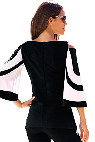 Colorblock Bell Sleeve Cold Shoulder Top