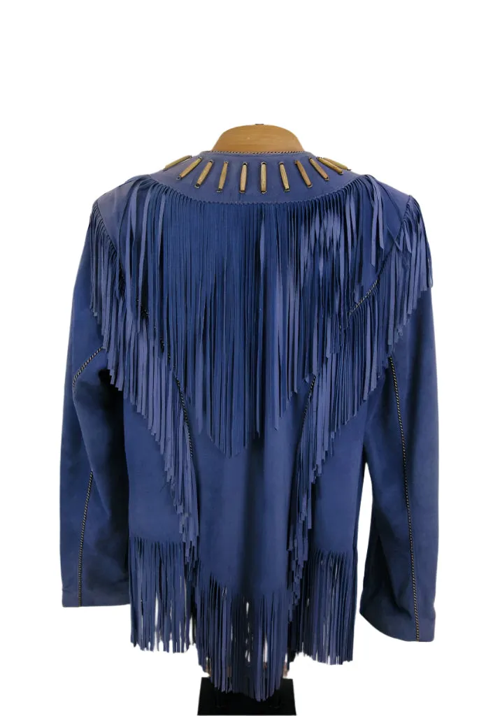 Cowgirl Western Fringe Blue Suede Leather Jacket for Women LBJ314