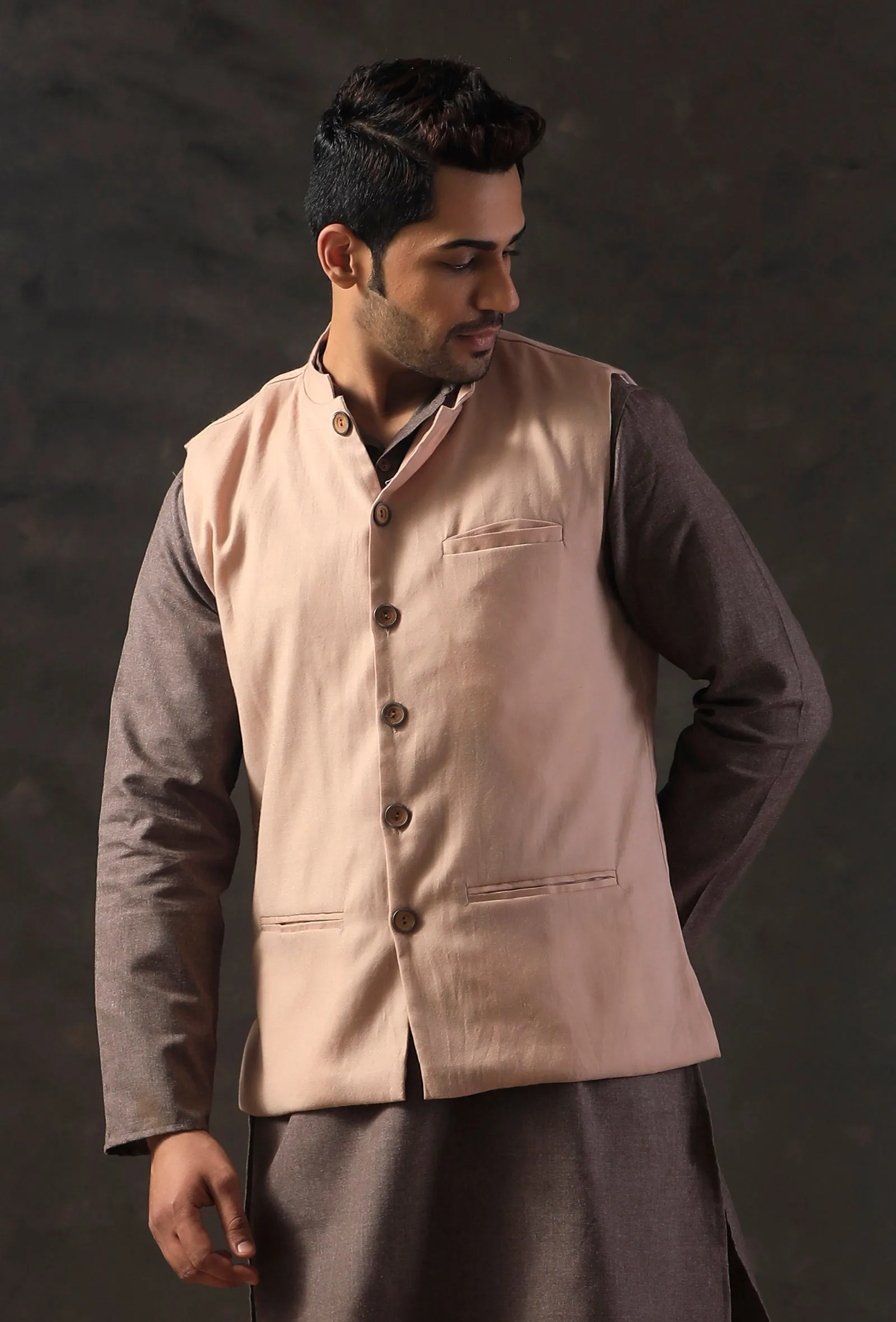 Cream Beige Blend Nehru Jacket