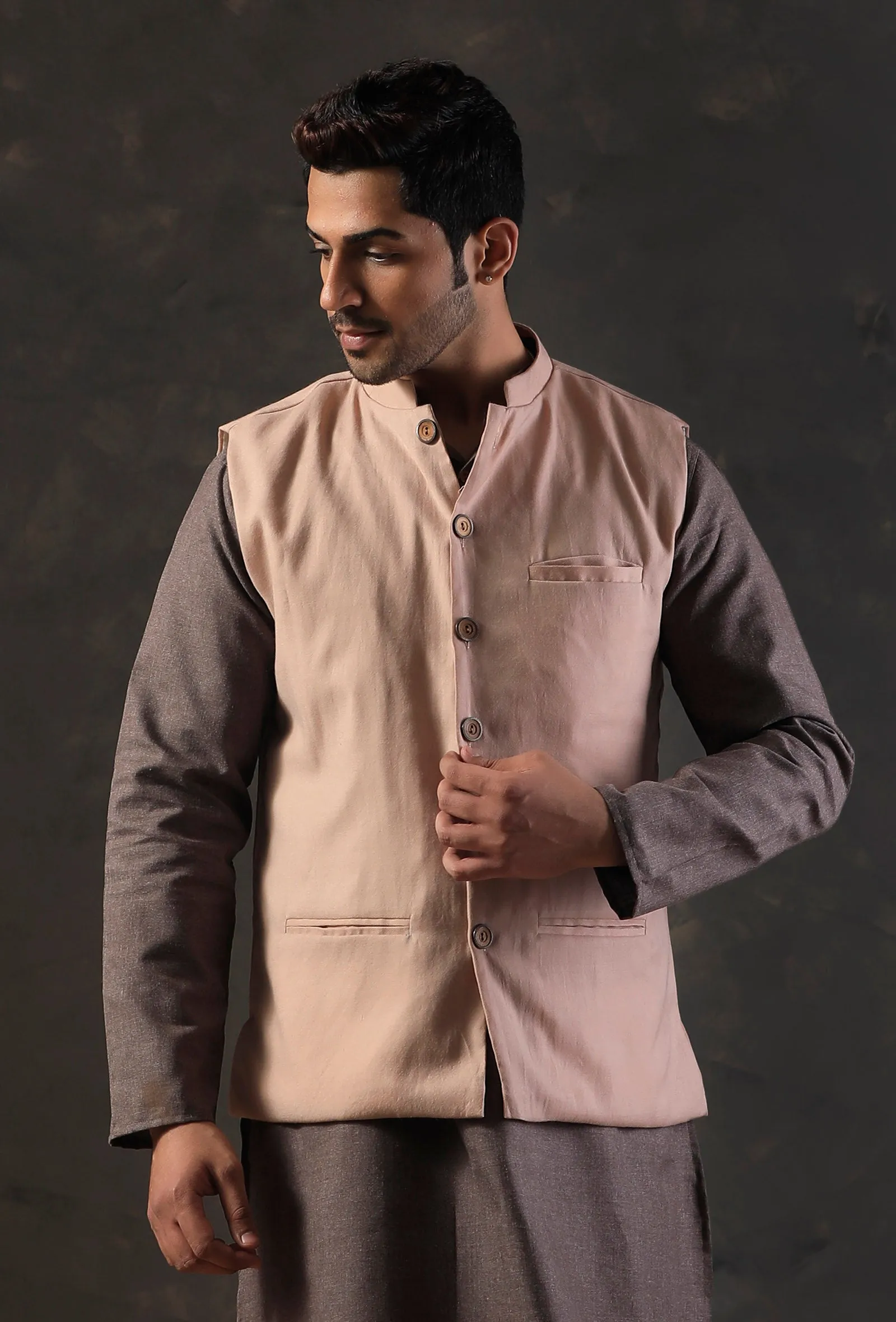 Cream Beige Blend Nehru Jacket