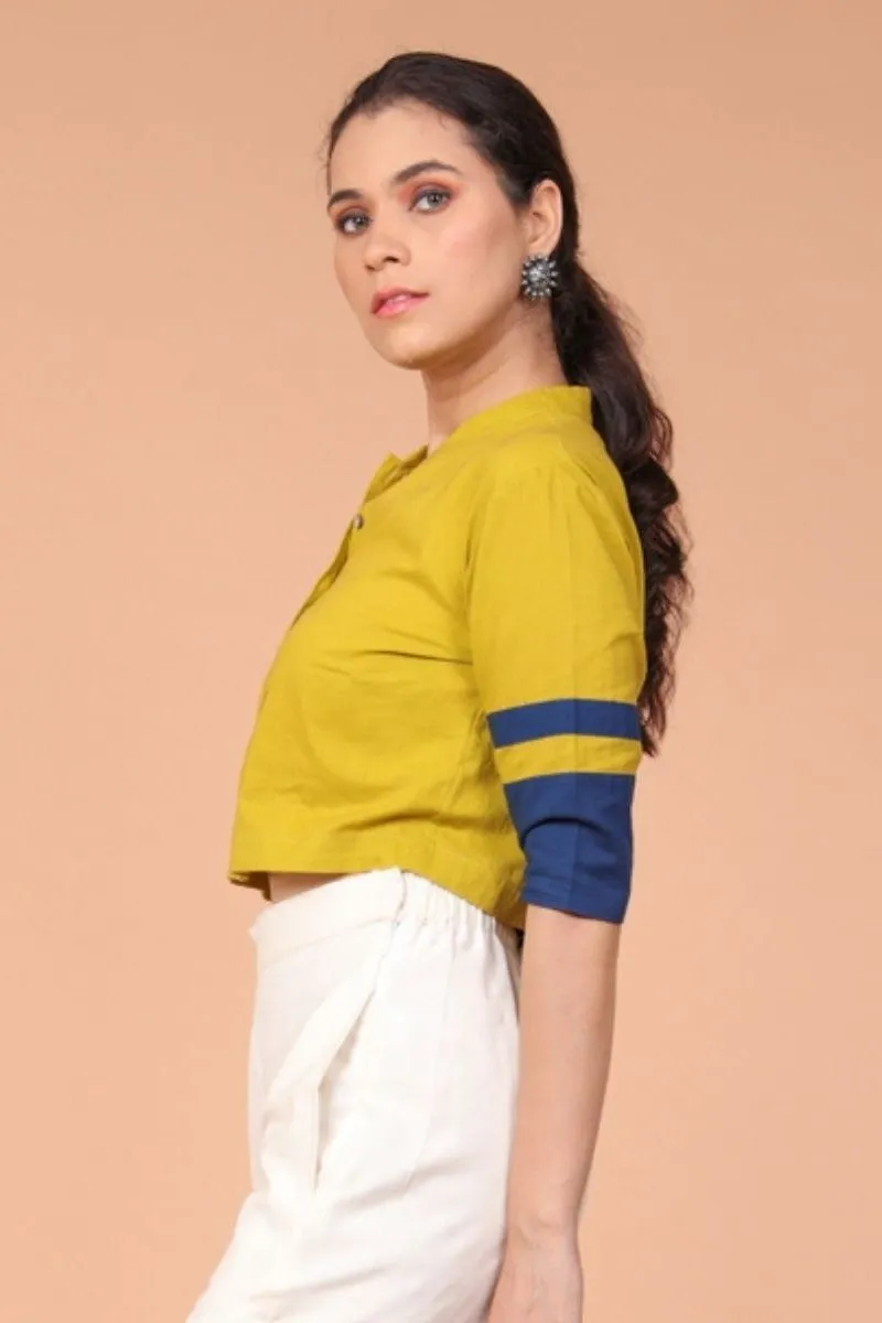 Crop Shirt in Ochre Yellow Cotton