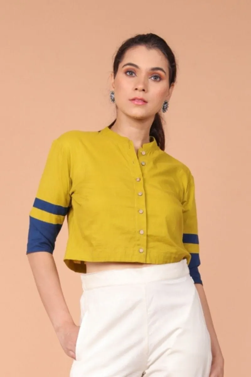 Crop Shirt in Ochre Yellow Cotton