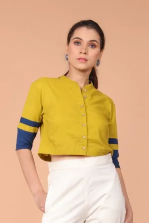 Crop Shirt in Ochre Yellow Cotton